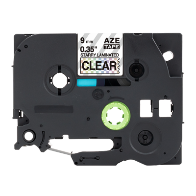AZe-121L1 9mm透明底黑字 炫彩方格覆膜標簽色帶