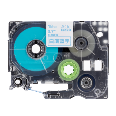 AQe-243 18mm白底藍字AQE標準覆膜標簽色帶